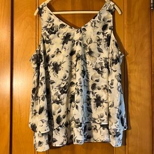 Lane Bryant Cream, Taupe, Black and Gray Floral Double Tier Swing Tank SZ 18/20